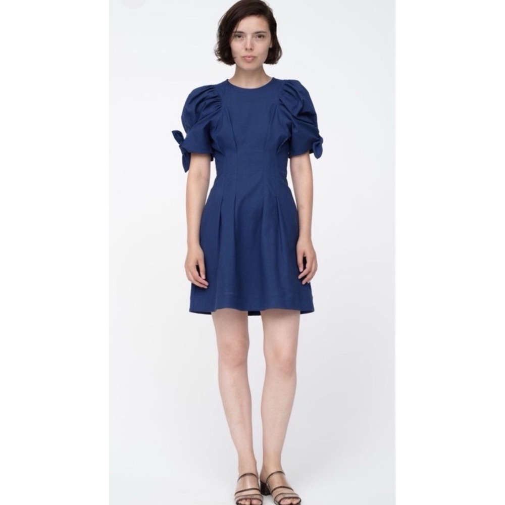 Tuckernuck Sea New York Mini Blue Puff Sleeve Dress Navy Size 4 Pockets Coquette